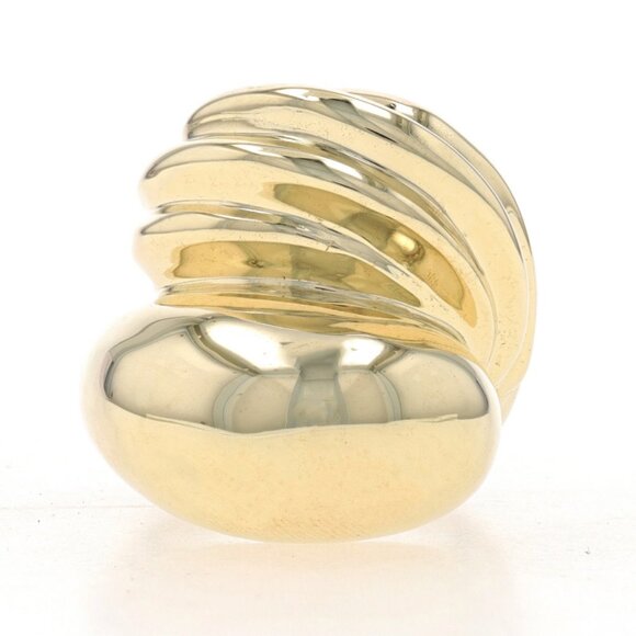 Yellow Gold Dome Statement Bypass Ring - 14k Ribbed
